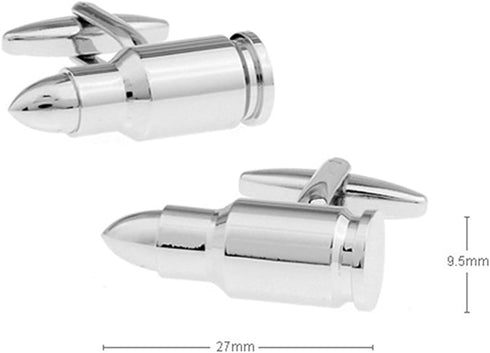 Men's Rhodium Plated Cufflinks Silver Bullet Shirt Wedding Business Cuff Links...