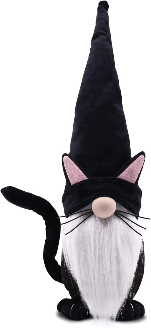 Upltowtme Black Cat Gnome Plush 13.5" Handmade Scandinavian Tomte Figurine Spring Farmhouse Decor Ideal Gift for Women and Cat Lovers...