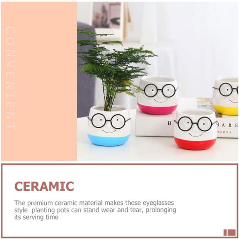 Indoor Planters 2pcs Planter Pot Eyeglasses Design Flower Pot Ceramic Nursery Floweprot Root Control Flower Container for Office Windowsill Outdoo...