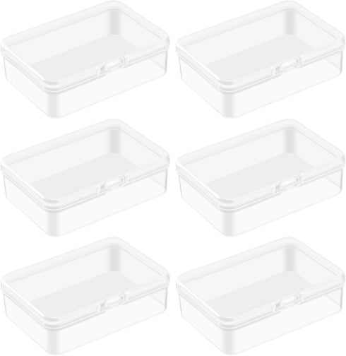 6 PCS Mini Clear Plastic Storage Containers Box Case with Lids Clear Rectangle Box Small Clear Container for Small Items and Other Craft Projects,...