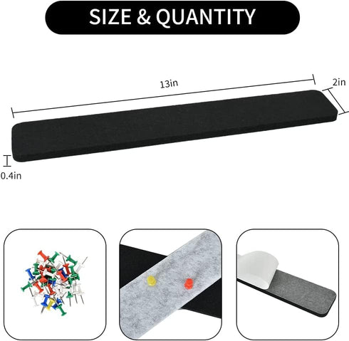 8Pcs Black White Grey Cork Board Bar Strips with 50 Pushpins & Sticky Notes, Self-Adhesive Bulletin Board Strips No Damage for Wall, Felt Pin Boar...