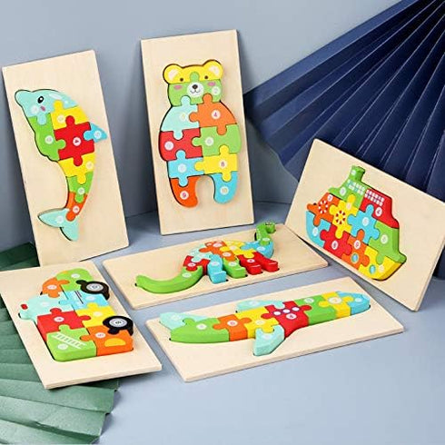 Wooden 'Bus' 3D Jigsaw Puzzle for Kids, Animal Number Block Puzzles for Toddlers, Educational Learning Montessori Toys for Boys and Girls (Bus)...