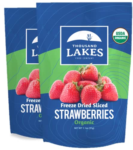 Thousand Lakes Freeze Dried Fruit - ORGANIC Strawberries 2-pack 1.1 ounces (2.2 ounces total) | No Sugar Added | 100% Sliced Organic Strawberries...
