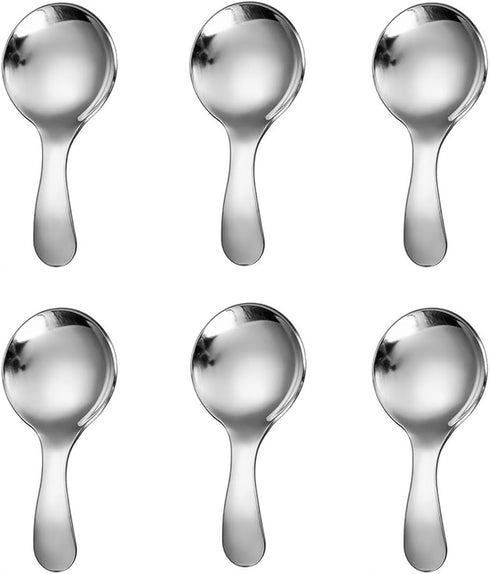 6PCS Dessert Tasting Spoons, Stainless Steel Short Handle Spoons Thickened Small Round Spoon For Home Kitchen Restaurant (Silver)...