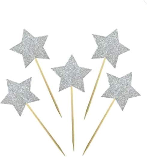 50Pcs Star cupcake toppers for All Occasions Party Supplies Decoration with Double Sided Glitter Stock (Silver)...
