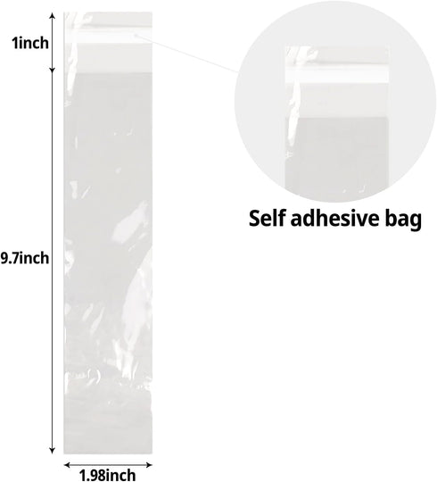 100 Pcs Cellophane Bags, 2x10 Inches Self Sealing Treats Bags, Pretzels Individual Bags, Clear Cellophane Bags for Pretzel Rods Candies Snacks Coo...