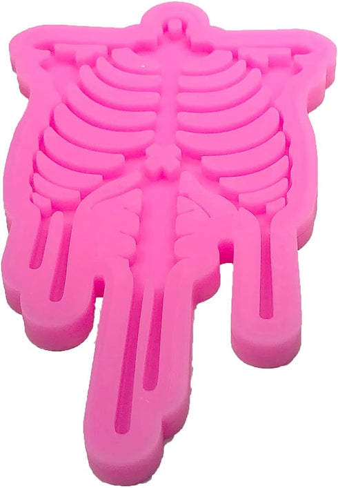 Shiny Glossy Halloween Skull Human Skeleton Bone Rib Shape Silicone Molds for DIY Craft Keychain Polymer Clay Mold Epoxy Pendant Resin Crafting Ma...