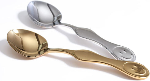 Premium Smiley Face Stainless Steel Dinner Spoon - Perfect for Soup, Coffee and Tea Delights (1 gold and 1 silver two smiling spoons)...