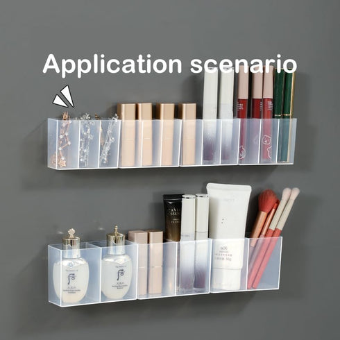 4PCS medium Wall Mount Storage Box, 4 Compartment Transparent Plastic Makeup Brush Lipstick Holder Self-Adhesive Pen Holder Makeup...