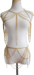 Sexy halloween women's body chain set layered chain necklace bra waist chain summer fashion Bohemian jewelry set beach party set (silvery-6985)...