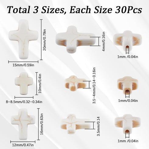 SUNNYCLUE 1 Box 90Pcs White Cross Beads Mini Small Synthetic Turquoise Stone Cross Bead Tiny Pocket Crosses Easter Holiday Crucifix Loose Spacer B...