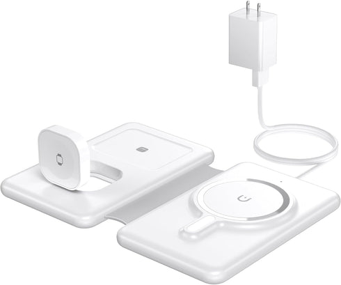 Magnetic Wireless Charger for iPhone: 3 in 1 Travel Charging Station for Apple Devices for iPhone 15 14 13 12 Pro Max Plus - Foldable Charging Pad...