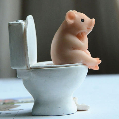 Pig Sit on Toilet Figurines Miniature Fairy Garden Decor Everyday Collection Desktop Decoration...