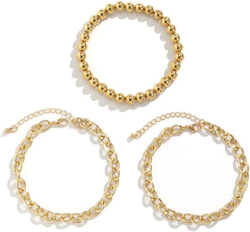 Dainty Layered Chain Anklets Gold Beaded Anklets Boho Beach Anklet Foot Accessories for Women and Girls?3PCS?...