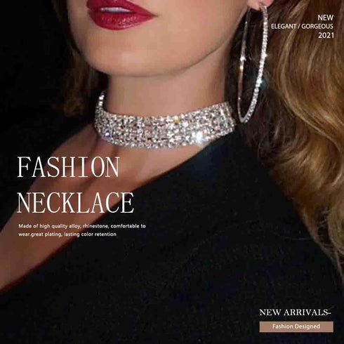 Rhinestone Choker Necklace Silver Chokers Crystal Layered Necklaces Sparkly Prom Party Collar Neck Jewelry for Women...