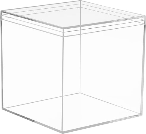 Clear Acrylic Square Cube Boxes, Worasign Plastic Square Cube Containers with Lid Plastic Storage Organizer 5.9x5.9x5.9 Inches for Candy Pill,Tiny...