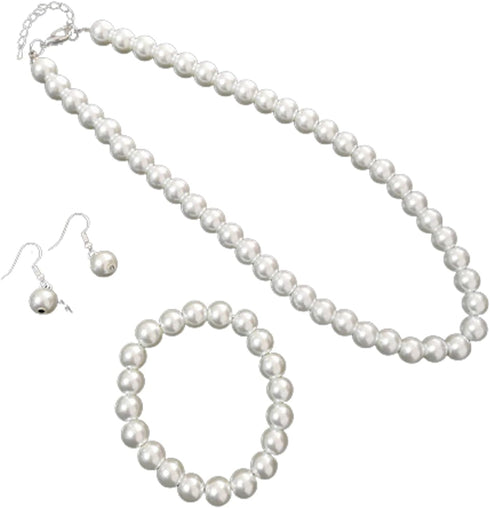 Fashion Classic Faux Pearl Crystal Necklace Bracelet Earrings Set Long Simulated Pearl Strand Layered Necklace for Women Girls Valentine's Day Gif...