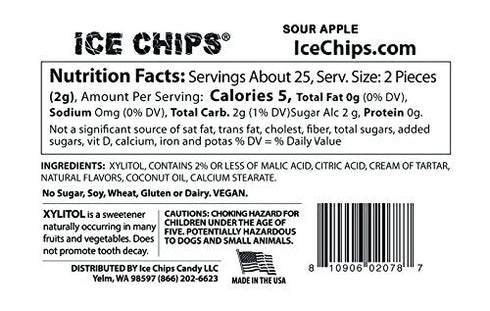 ICE CHIPS Xylitol Candy 3 Pack Assortment (Sour Apple, Sour Cherry, Lemon) 5.28 OZ...