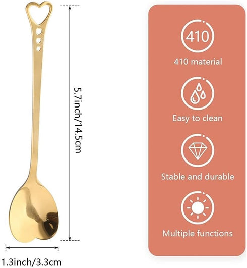 10-Piece Heart-Shaped Stainless Steel Dessert Spoon Set for Home, Restaurant, Cafe, and Bar - Elegant Design, Multi-Functional Usage, and Durable ...
