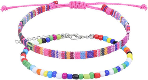 Pingyongchang Boho Rice Beads Ankle Bracelets Colorful Adjustable Hand-woven Rope Surfer Foot Jewelry Set Handmade Rope Wrap Friendship Bracelets ...
