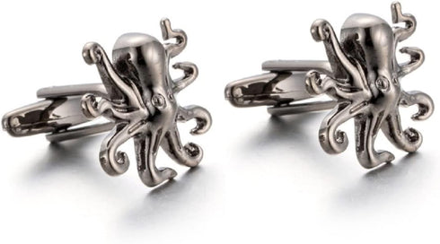 Octopus Cufflinks for Men, Norse Viking Octopus Cufflinks, Silver Octopus Cuff Links, Octopus Shirt Tuxedo Cufflinks, Punk Animal Cufflinks French...