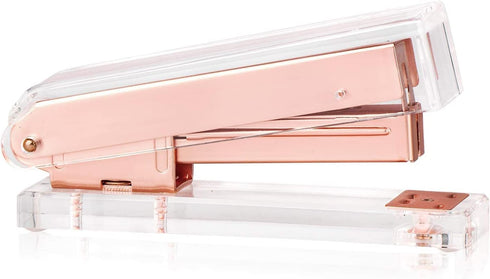 Elegant Ultra Clear Acrylic Rose Gold Desktop Stapler with 1000 Staples for Office Accessories(Rose Gold)...