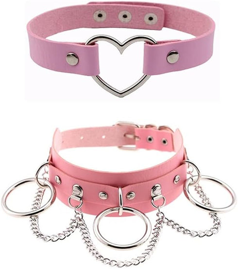 COLORFUL BLING Punk Gothic Hiphop Fashion Leather Choker O-ring Chain Collar Adjustable Heart Circle Necklace for Women Girls...