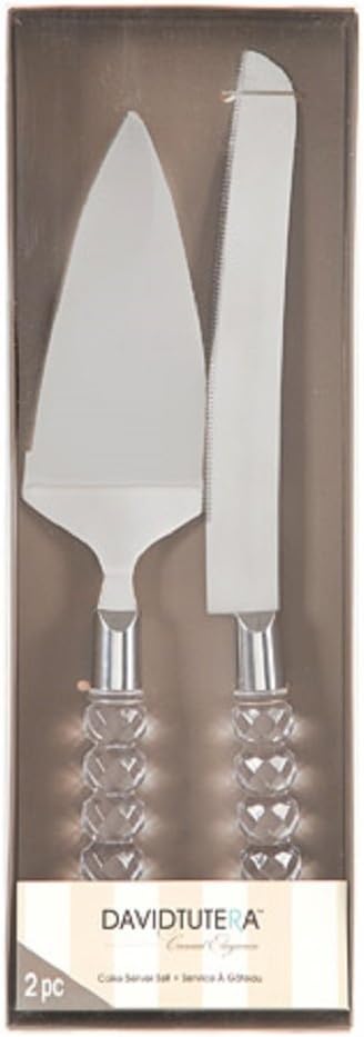 David Tutera Crystalline Handle Wedding Cake Silver Metal Serving Set...