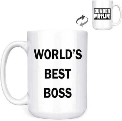 Dunder Mifflin (The Office) World's Best Boss TV Television Show Ceramic Mug Coffee (Tea, Cocoa) 15 OZ Mug, Official Michael Scott Mug As Seen On ...