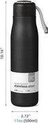 Water Bottle with Portable Lid Metal Thermos Vacuum Insulated Stainless Steel | Reusable Leak Proof BPA-Free Flask | 17oz, Black...