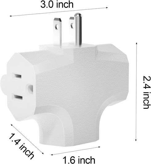 3 Plug Outlet Adapter (T-shaped),Heavy Duty Outlet Extender?T-Shaped Adapter?Grounded Wall Adapter, Turn 1 to 3 Outlet, UL Certified, White (3PACK...