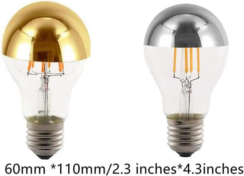 A60 Half Chrome Light Bulbs 3Pack 4 Watts(40W Equivalent) E27 Base LED Filament Vintage Edison Bulb with Mirror Half Chrome Silver Bulbs for Bathr...