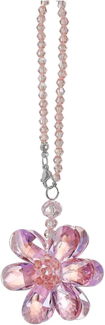 Crystal Flower Car Pendant, Car Rear View Mirror Charm Decor Hanging Ornament, Car Interior Accessories for Women (Pink Flower)...
