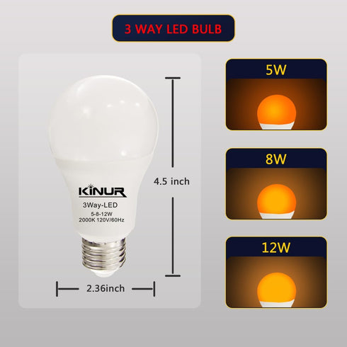 3 Way Light Bulbs 30 70 100 Equivalent 2000K A19 Amber Light Bulbs E26 Base Indoor 3-Way Light Bulbs 400lm-600lm-1000lm for for Baby Nursery Sleep...
