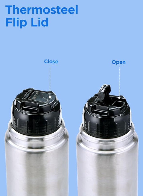 Milton Thermosteel Flip Lid 1000, Double Walled Vacuum Insulated Thermos 1000 ml | 34 oz | 1 Ltr | 24 Hours Hot and Cold Water Bottle with Cover, ...
