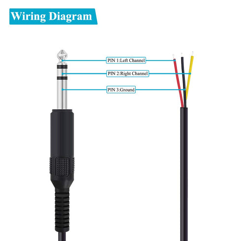 Fancasee 2 Pack Replacement 6.35mm Male Plug to Bare Wire Open End TRS 3 Pole Stereo 1/4" 6.35mm Plug Jack Connector Audio Cable for Microphone Sp...