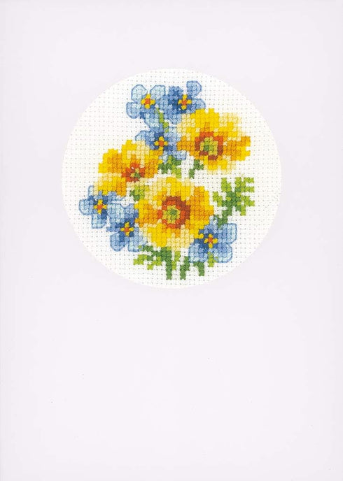 Vervaco Counted Cross Stitch Greeting Card Kit Blue and Yellow Flowers (Set of 3) 6" x 4.2"...