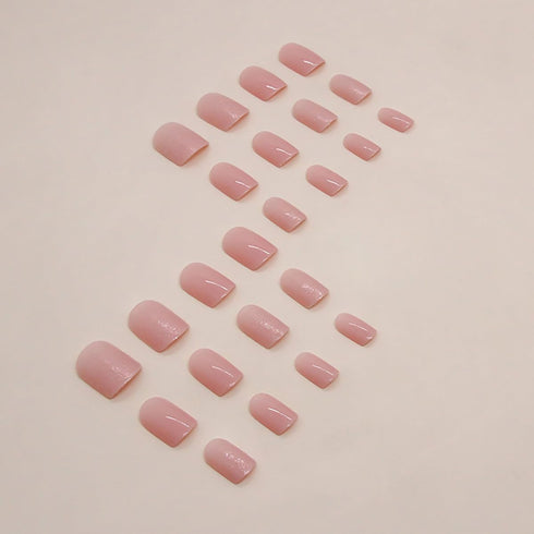 24Pcs Pink Press on Nails Short Square Fake Nails Pink Glitter Full Cover Artificial Nails Glue on Nails Nude Glossy Designs Nails Art Supplies Co...