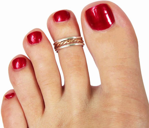 Toe Ring | Braid Stack .925 Sterling Silver & 14K Gold Fill | Adjustable Toe Ring Unisex Design | One Size Fits All...