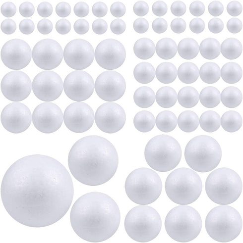 Pllieay 88 White Foam Balls - 6 Sizes, Polystyrene Craft Balls for DIY Art, Household and School Projects...