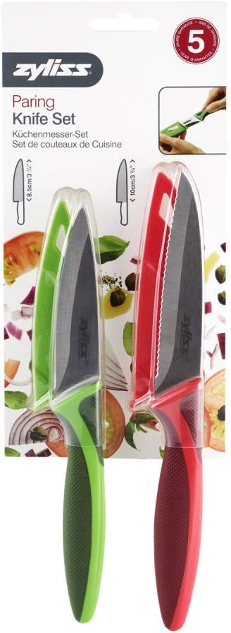 Zyliss Classic Paring Knife Set with Sheath Cover - Precision Knife for Cutting, Slicing & Peeling - Small Culinary 3 ¼” Paring Knife & 3 ¾” Serra...