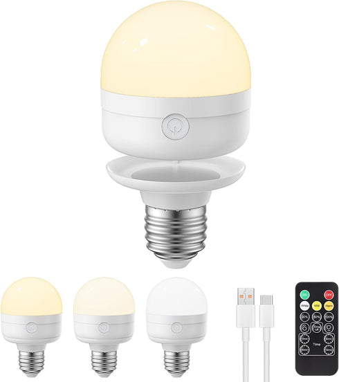 Rechargeable Light Bulbs with Remote Control Timer and 3 Color Temperature Options,Rechargeable Wall Sconce Puck Lights Battery Operated with Remo...