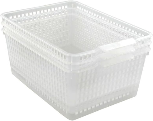 Large Plastic Storage Organization Bins Basket, Set of 3, Clear...