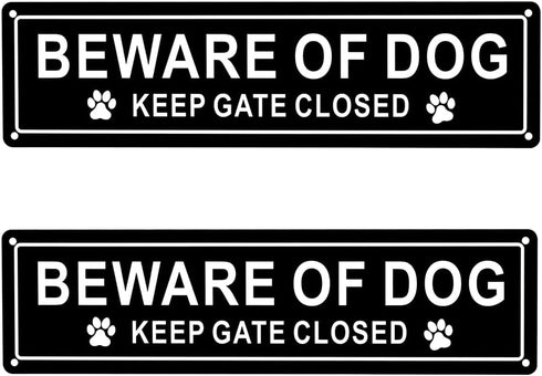 Kichwit 2 Pack Beware of Dog Sign, Aluminum, Keep Gate Closed Sign for Fence or Gate, 11.8 x 3.1 Inches...
