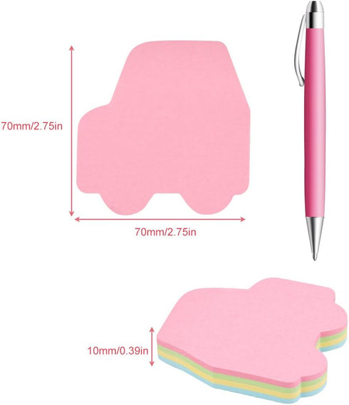 4PCS Car Shaped Sticky Notes, Colored Sticky Notes Car Pink Blue Green Yellow Cute Fun Cool Self-Adhesive Note for Kids School Classroom Office Co...
