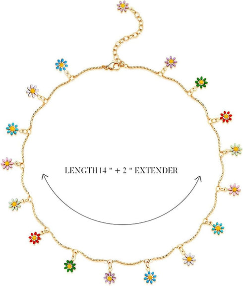 Fettero Cute Choker Necklace for Women Colorful Daisy Flower Choker Cute Chain Choker Necklace Delicate Fashion Gold Dainty Simple Necklace for Wo...