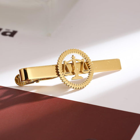 Circle Advocate Lawyer Emblem Stainless Steel Tie Clips Justice Scales Logo Men Jewelry...