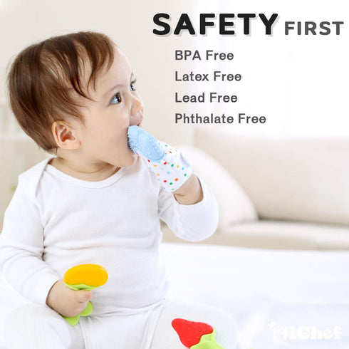 Teething Mittens for Baby (2 Pack) with Baby Teething Toys (3 Pack), Self Soothing Pain Relief Mitt, Silicone Baby Teethers, BPA-Free, Natural Org...