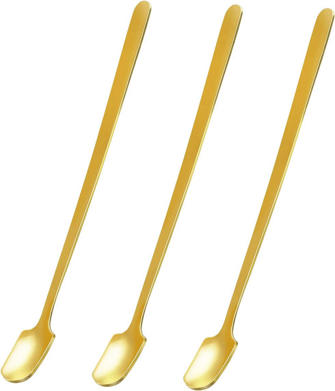 Gold Long Handle Spoon Stir Stick 5.7inch Square Head Stainless Steel Stirrer Modere Trim for Coffee Tea Mixing Stirring Tall Glasses Cold Hot Dri...