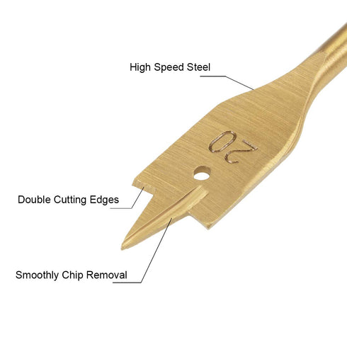 uxcell Spade Drill Bits for Wood Paddle Flat Bit 10 12 16 18 20 25 mm Hex Shank for Woodworking DIY Cutter Tool, High Speed Steel 6in1 Set...